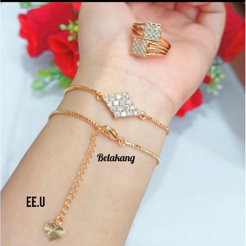 Gelang Tangan Itali free cincin Permata Zircon Gold Perhiasan Wanita