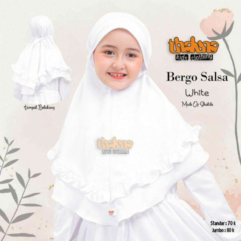 JILBAB KERUDUNG bergo anak instan perempuan cewek muslim tk sd sekolah putih polos tali salsa tln