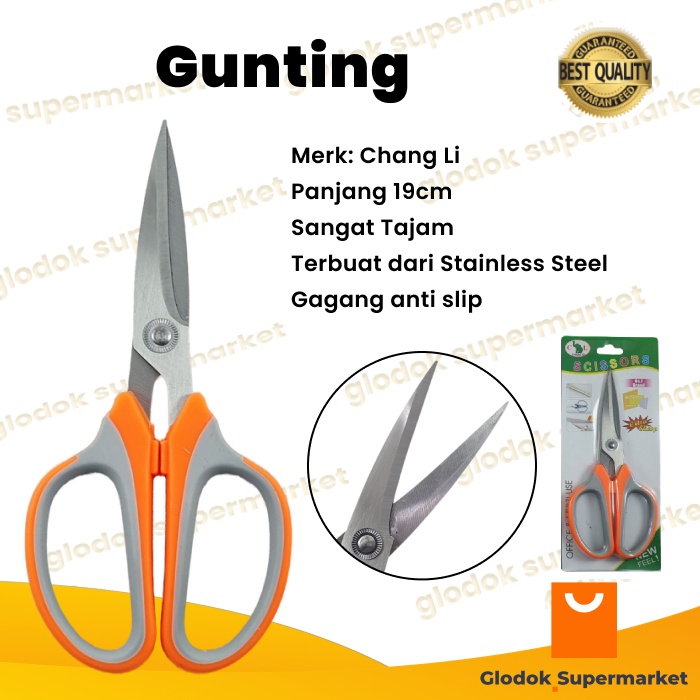 Gunting Serbaguna 19cm Stainless Steel Scissors Kertas Dapur Chang Li CL6015