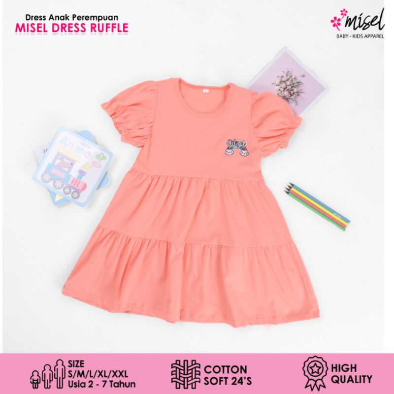 Misel DRESS RUFFLE 2-7 Tahun Dress VIRAL Kekinian Bahan Kaos Cotton24S