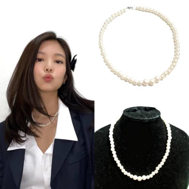 Jennie Pearl Necklace Kalung Mutiara Gaya Korea Handmade