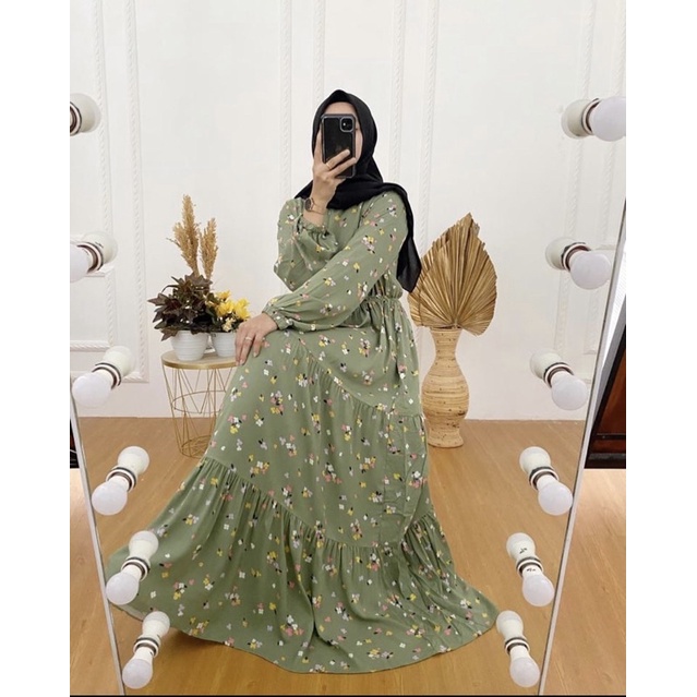 GAMIS MAXI DRESS RAYON PREMIUM LD 100 - 110 HOMEYDRESS BUSUI BAJU GAMIS SERAGAM MOTIF TERBARU V.2-FLOWY DRESS