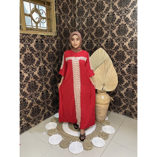 DASTER ARAB QUENA| RAYON SUPER GRADE A | RESLETING DEPAN BUSUI | RENDA MILO ORI | DASTER KEKINIAN-merah