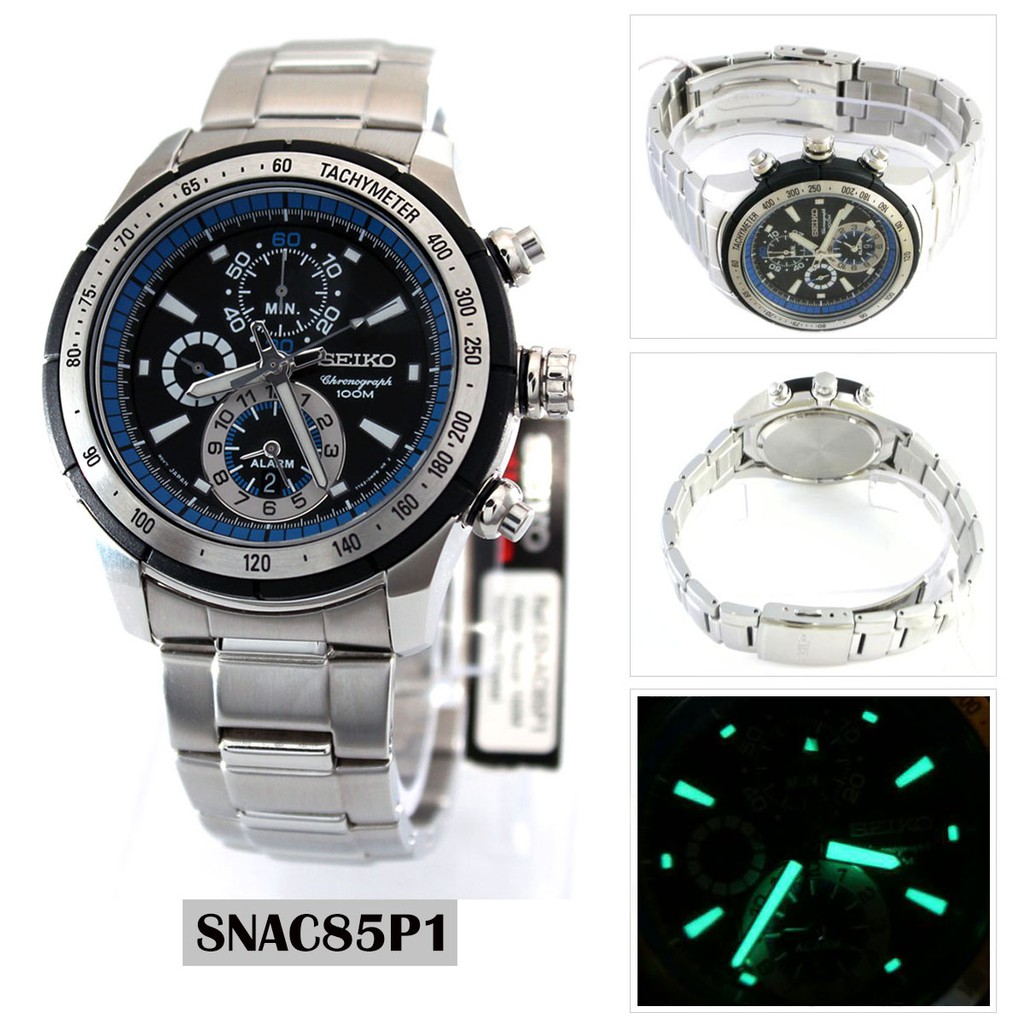 Seiko Mens SNAC85P1 Chronograph Alarm Black Dial | Jam Pria SNAC85