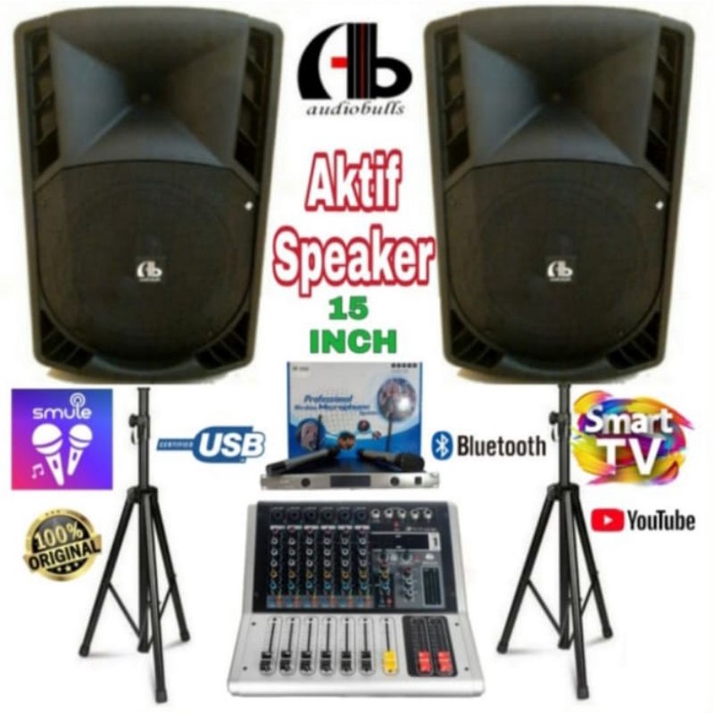 PAKET SOUND KARAOKE AB audiobulls 15 inch aktif profesional Audio mixer