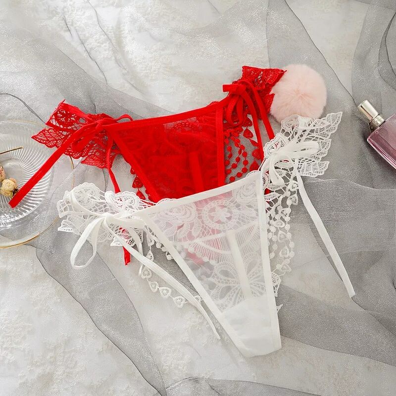 G String Seksi Bordir Lace Berongga Celana Dalam Bahan tipis Low Waist Tali Samping Thong 3C077