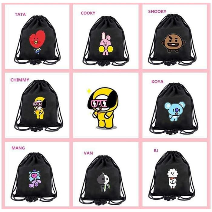 Tas Serut Drawstring Bag Obral Murah BT21 BTS BT 21 TATA COOKY RJ KOYA
