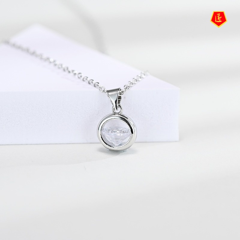 [Ready Stock]Korean Style Zircon Circle Necklace Silver Simple Personality