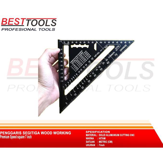 

☣ Speed Square 7 Inch Woodworking Penggaris Siku Segitiga Tukang Hitam ❀