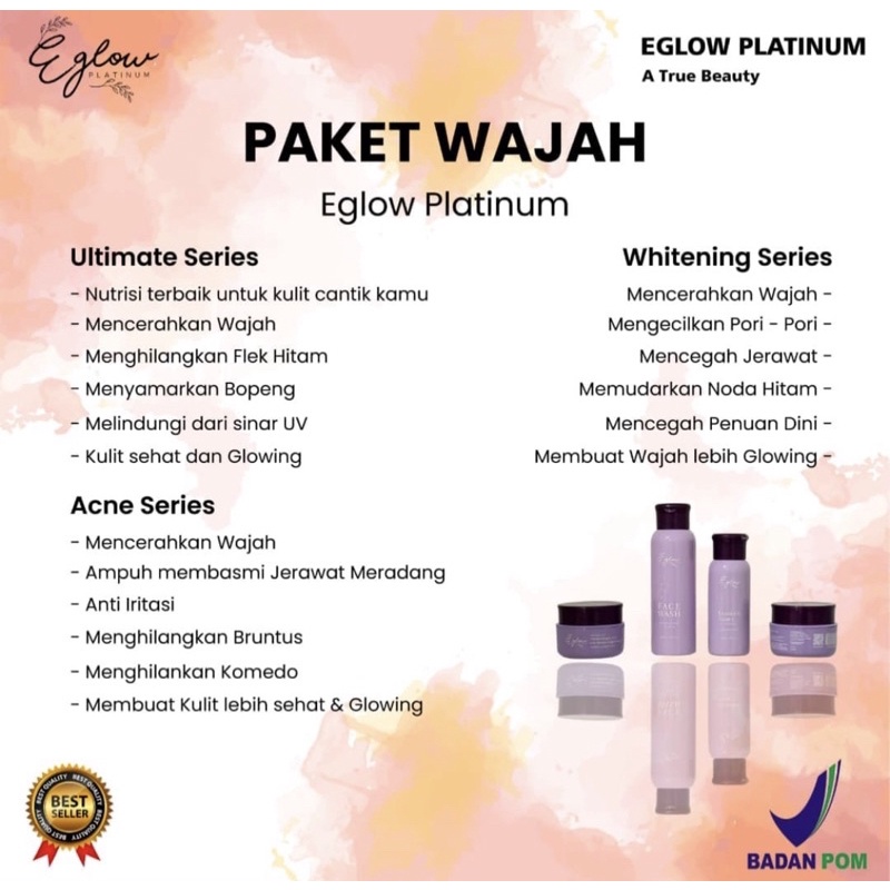 E GLOW PLATINUM SKINCARE | PAKET WAJAH WHITENING ACNE ULTIMATE | PENCERAH PEMUTIH PENGHILANG FLEK NODA HITAM JERAWAT BEKAS JERAWAT PADA WAJAH VIRAL AMAN BPOM