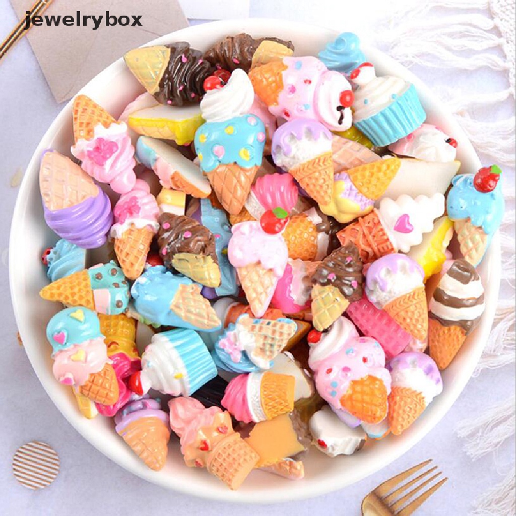 (jewelrybox) 10pcs / Set Mainan Miniatur Donat / Kue Bahan Resin Cabochon Untuk Dekorasi / DIY