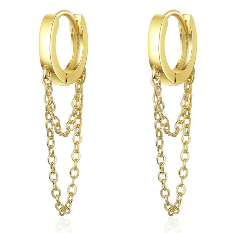 Anting Hoops Rantai Bahan Metal Warna Silver / Gold Serbaguna Untuk Wanita