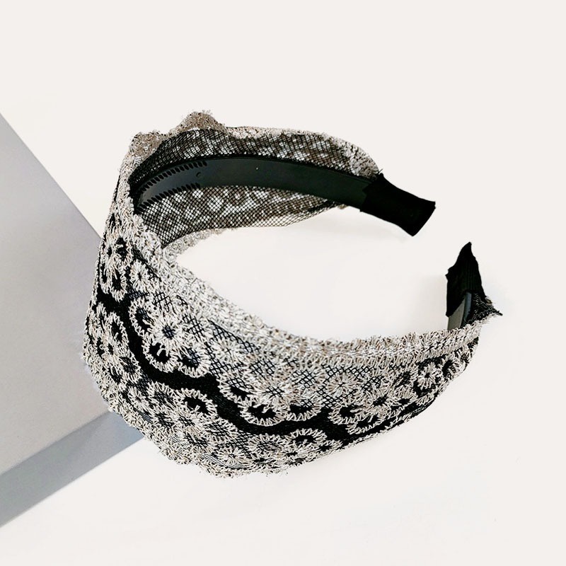 Bando Bandana Korea Lebar 7cm Rambut Wanita Dewasa Bahan Brokat Lucu Unik Fashion