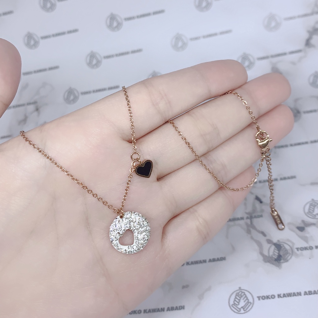 Titanium Rose Gold Kalung Perhiasan Fashion Wanita Liontin Permata Satu *36