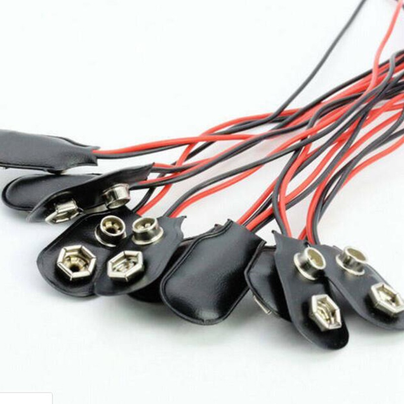 (LUCKID) 10pcs Klip Konektor Baterai Tipe I 9V (9 Volt) Warna Hitam Dengan Kabel