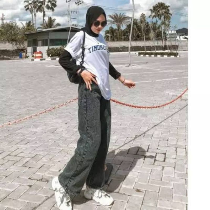 Highwaist Kulot Jeans Wanita Loose Hangover