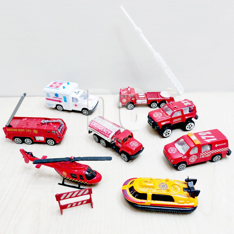 Diecast Metal Fire Rescue Mainan Mobil Pemadam Kebakaran Damkar Truk PMK Helikopter Ambulans