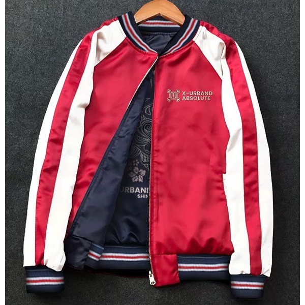 Jaket Bomber Varsity Baseball Sukajan Bolak Balik Urband Dragon Koi