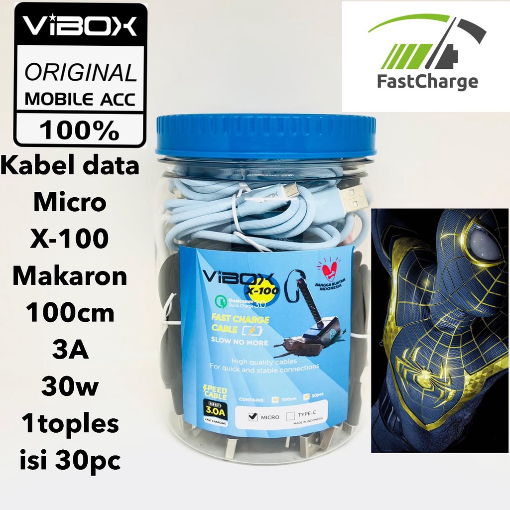 1toples 30pcs Kabel data Micro X-100 Makaron 100cm 3A 30w kabel data fast charging samsung