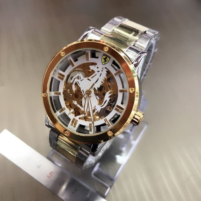JAM TANGAN PRIA FERRARI AUTOMATIC SILVER GOLD KEPALA GOLD (WHITE)