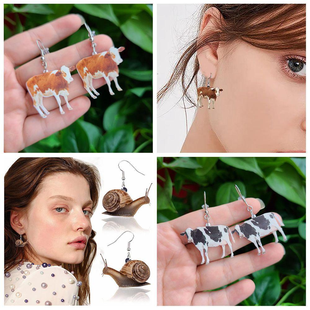 Solighter Earings Akrilik Aksesoris Fashion Gaya Lucu Hadiah Perhiasan Sapi Pola Siput