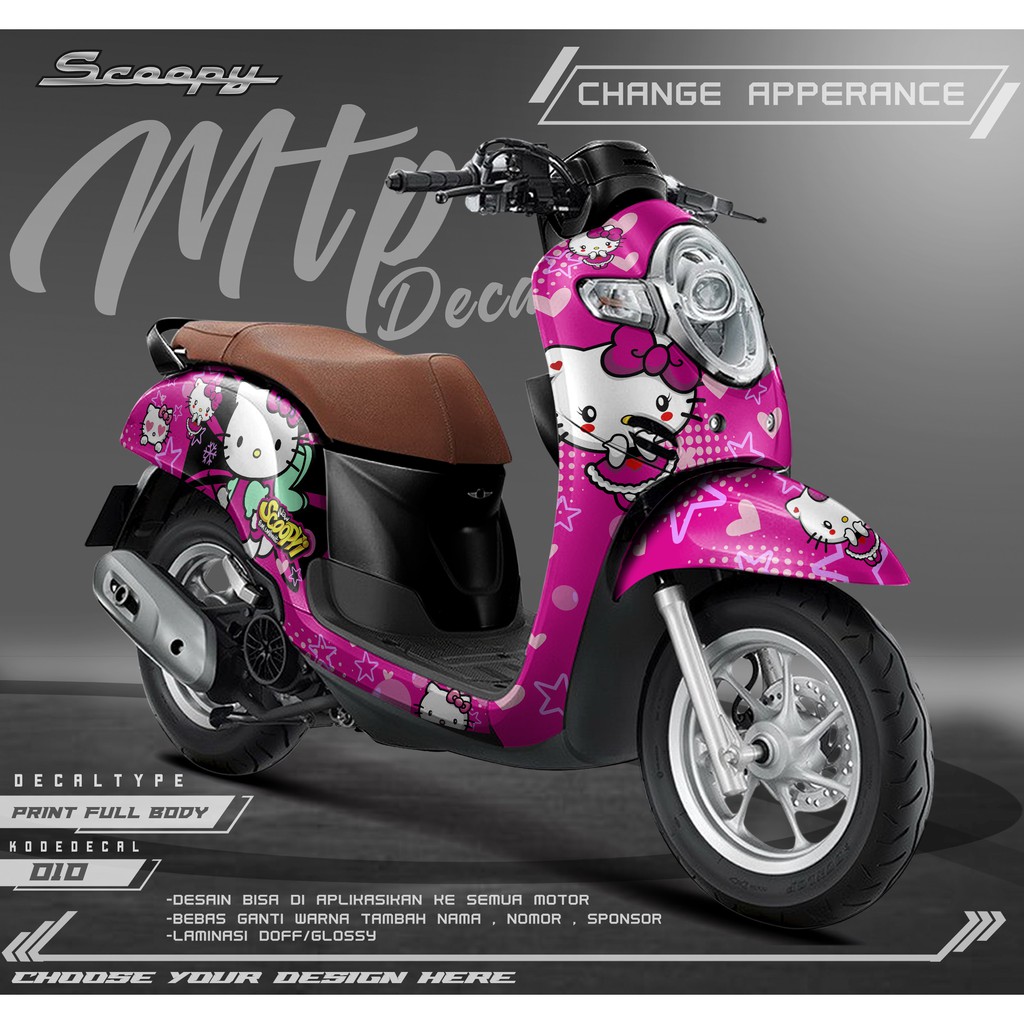 Decal Stiker Dekal sticker Honda Scoopy New fi full body custom desain MTP - 10 HELLO KITTY LUCU