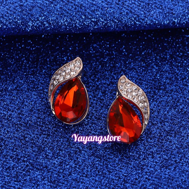 Anting korea - Anting Pesta batu Permata blue saphire biru dan merah mewah wanita import