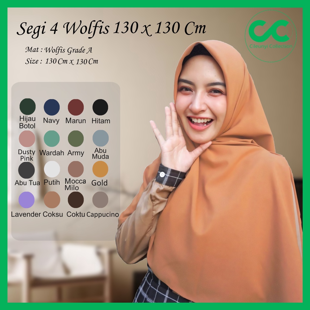 ✅✅ NO PO Segi Empat Wolfis Syar'i  Jumbo Jilbab Wolpeace Grade A 130x130 Harga Promo Hijab Square