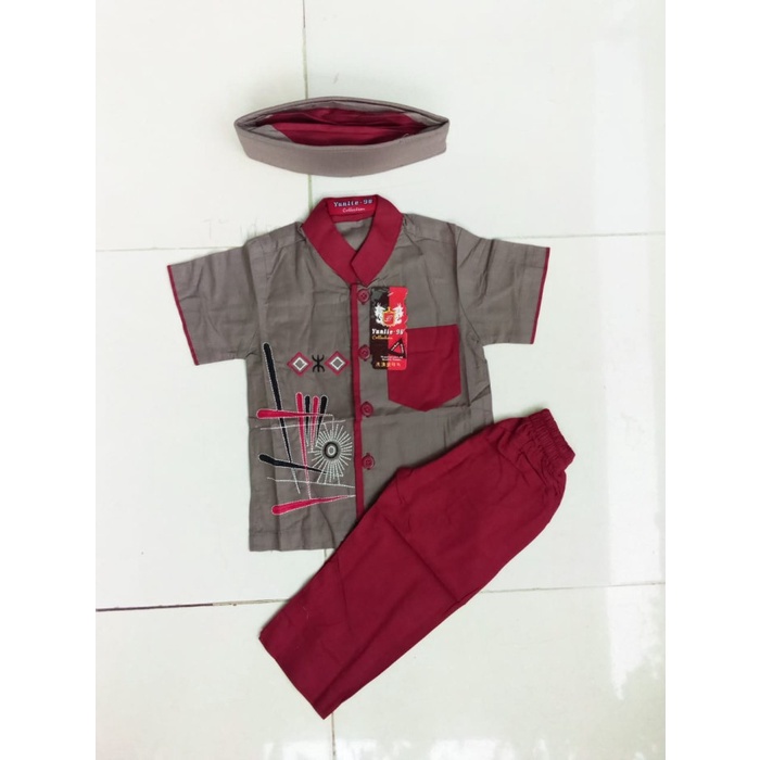 PROMO Baju Muslim | Baju Koko Tangan Pendek Anak Bayi 6 – 12 Bulan - Coffee