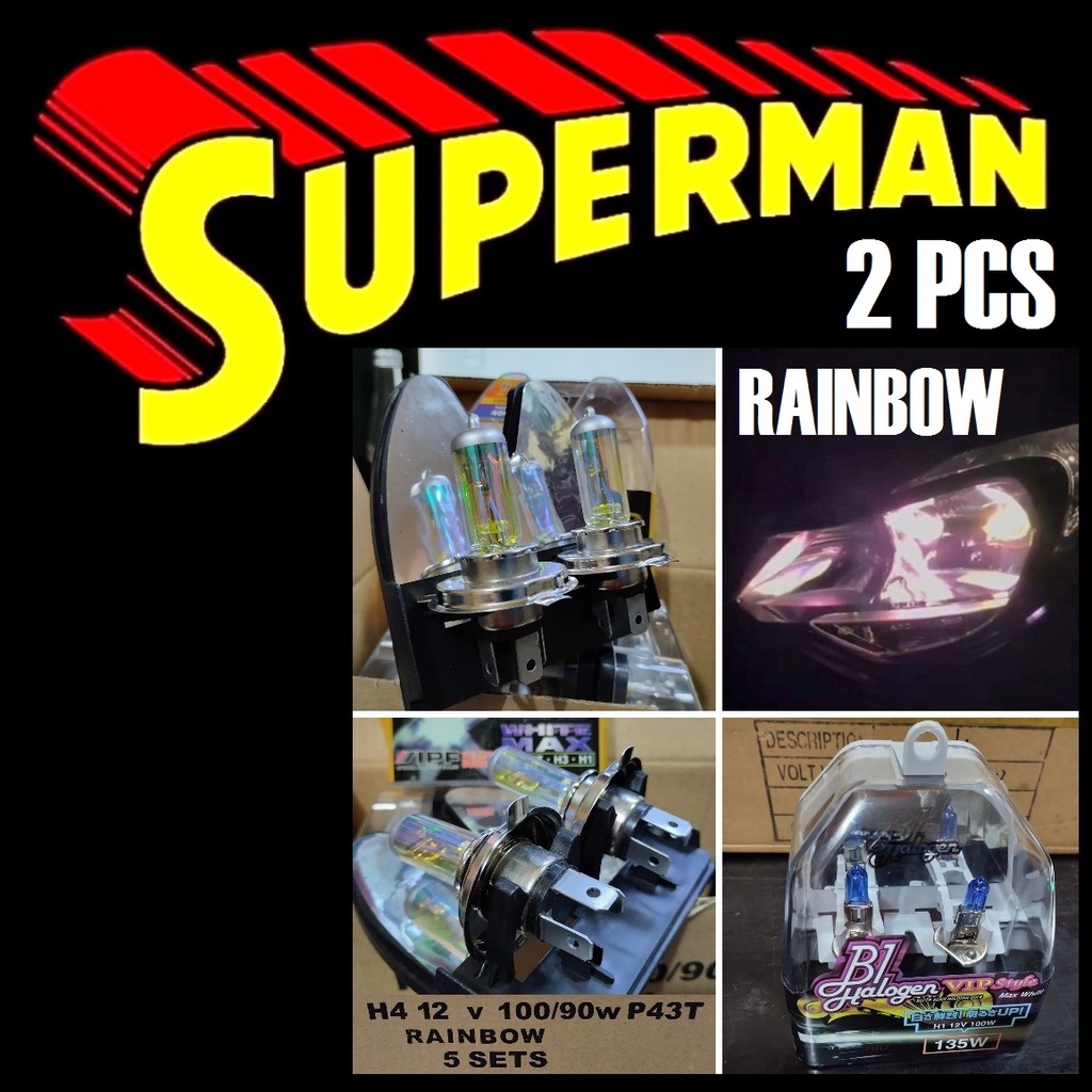 LAMPU HALOGEN RAINBOW H4 SET 2 PCS 12V 100W pelangi 100 watt 6500k bohlam  universal motor mobil vix