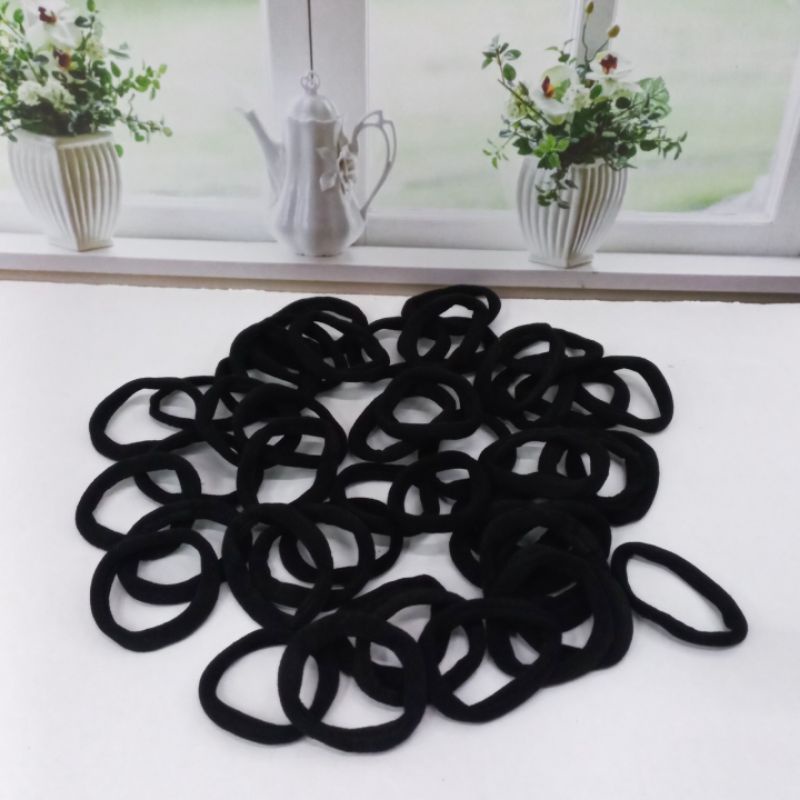 Ikat Rambut Hitam Elastis Isi 72Pcs Kunciran Woll Kunciran Polos Grosir