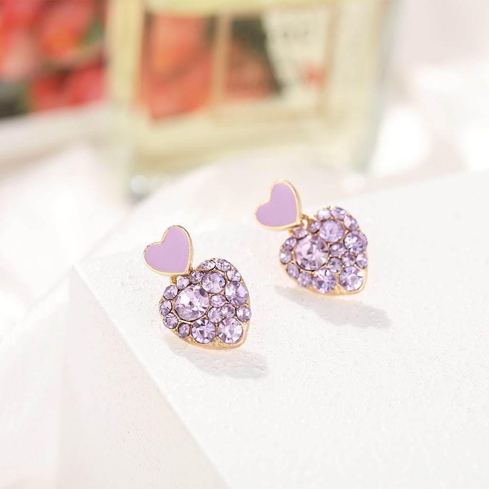 IFYOU Fashion Purple Crystal Earrings Sweet Girls Star Heart Stud Earrings Women Jewelry Accessories