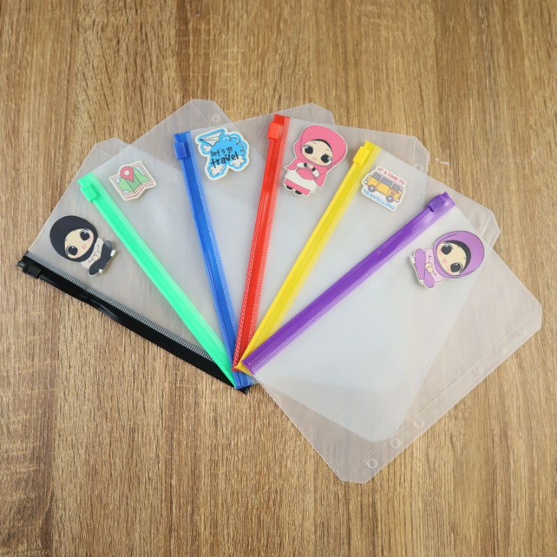 

Zip lock Binder A6 Ring 6 Bening Garis Warna