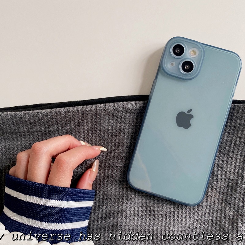 Case Pelindung Lensa Transparan Biru Untuk iPhone 13 i11 12 Pro max xr xsmax 7 8 plus