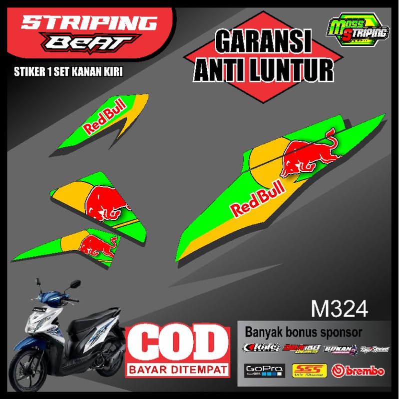 STIKER STRIPING MOTOR HONDA BEAT FI INJEKSI 2012 2013 2014 2015 REDBULL RED BULL VARIASI SCOTLITE SK