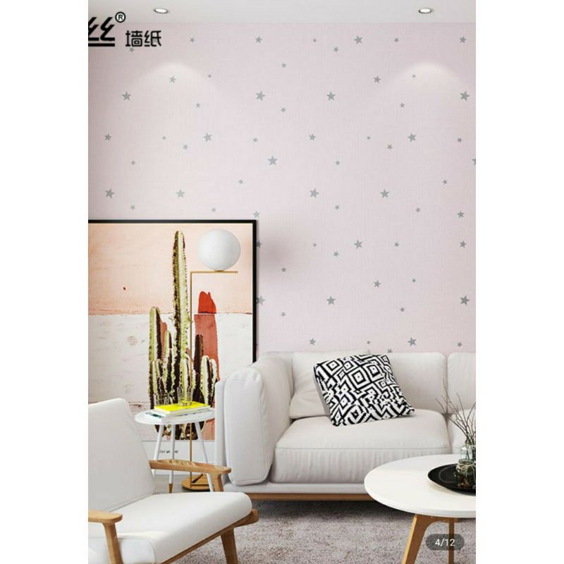 Wallpaper Dinding Motif Bintang Dasar Pink 10m x 45cm