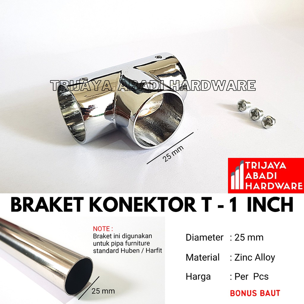 Braket Pipa Konektor T (3 Titik) Pipa Bulat 1 Inch (25mm)