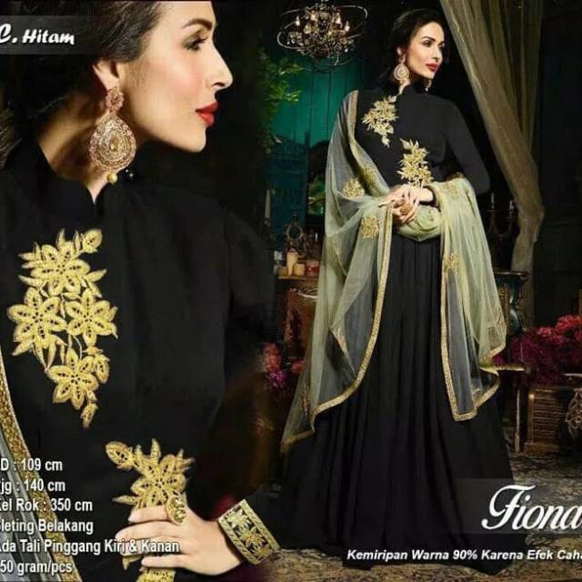 GAMIS PESTA INDIA FIONA HITAM / BAJU MUSLIM WANITA / BAJU PAJANG