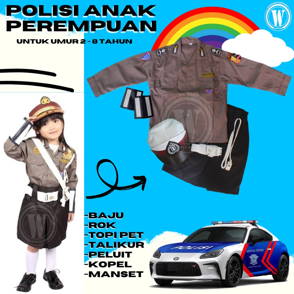 Baju polisi anak perempuan pocil seragam kostum karnaval profesi anak PAKET KOMPLIT termurah