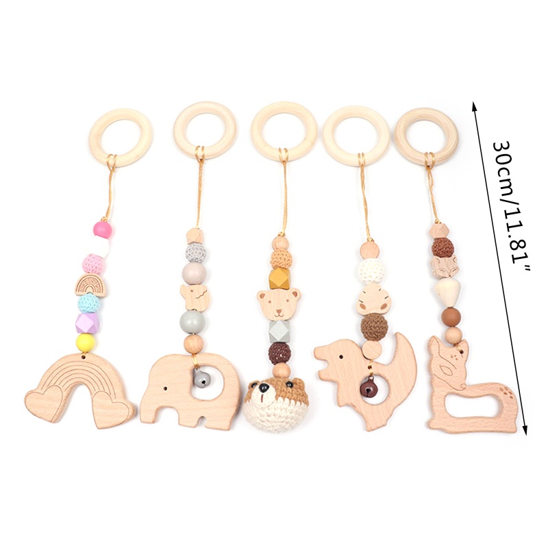 Mary 3pcs / Set Mainan Rattle + Teether + Bel + Ring Kayu Untuk Aksesoris Stroller / Tempat Tidur Bayi Nur