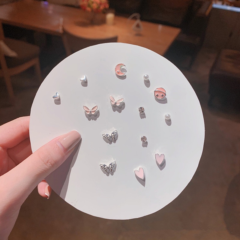 We Flower 7 Pairs S925 Silver Snowflake Butterfly Dolphin Stud Earrings Set for Women Girls Chic Ear Jewelry-19