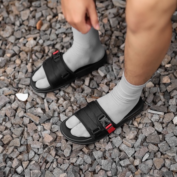 Bucks 1.0 Black | Sandal Slide Ringan Strap Ori EVA Slop Simpel Pria Laki Sendal Jalan | FORIND ARF