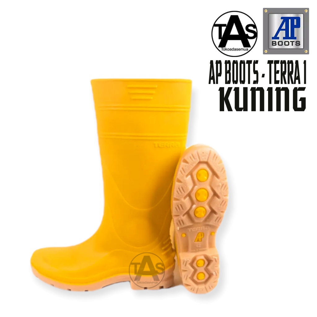 Sepatu Boots Karet merk AP Terra 1 Putih  &amp; Kuning Size 38-42