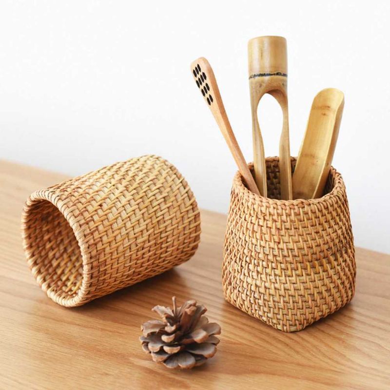 

Tempat Sendok Garpu Kitchen Storage Wadah Bolpoint Pensil Tower Bahan Rotan
