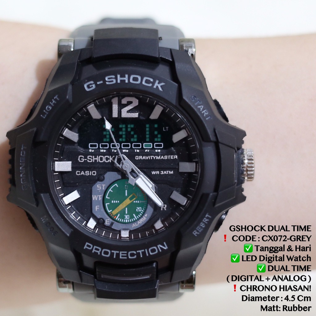 Jam tangan pria wanita gshock tali rubber doubletime analog digital free baterai cadangan CX072