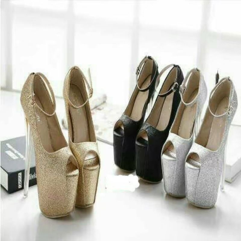 HEAL SEPATU  GLITER BOLONG DEPAN TSLI GELSNG 18#