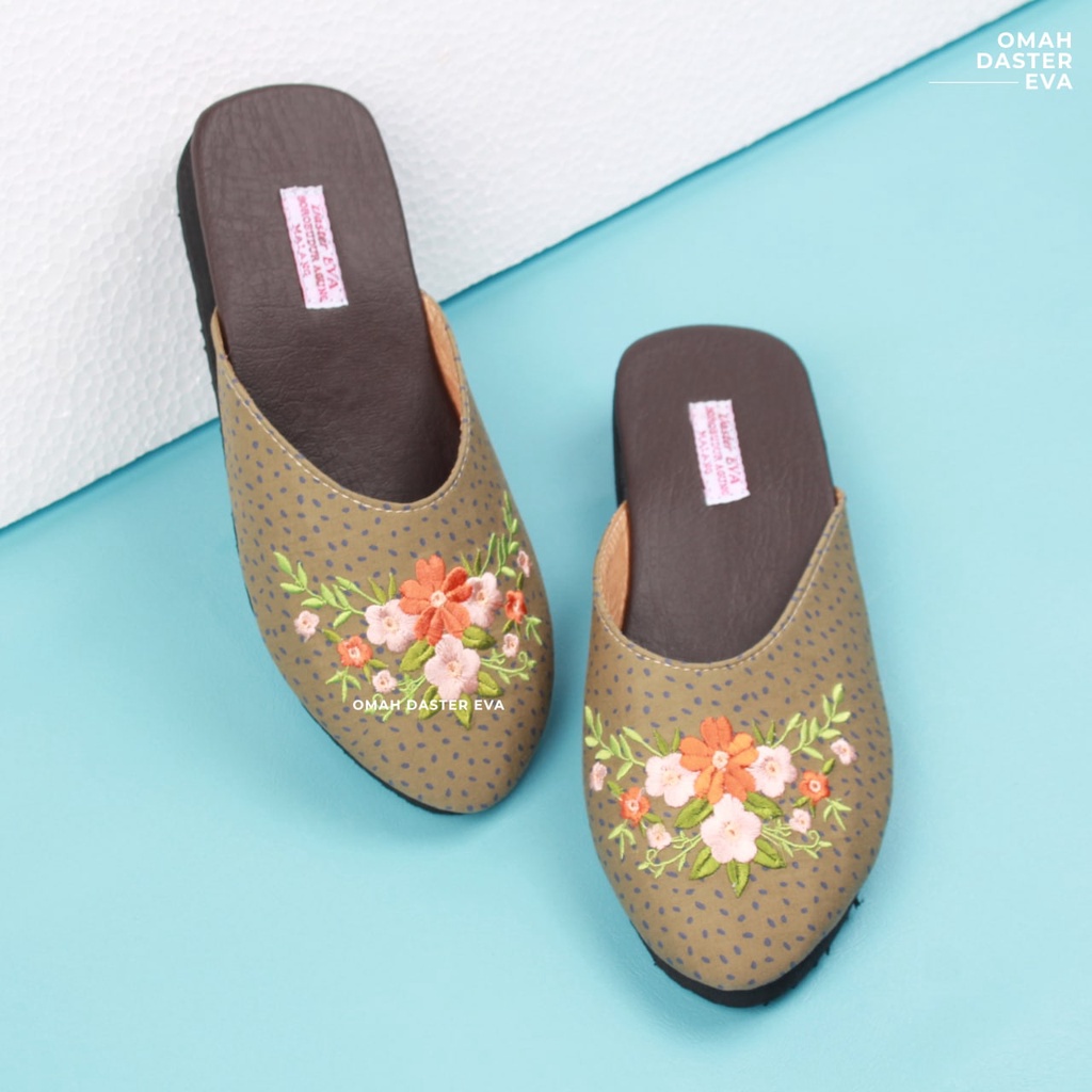 Slop Bordir Coklat Original Omah Daster Eva Ukuran 37 - 42
