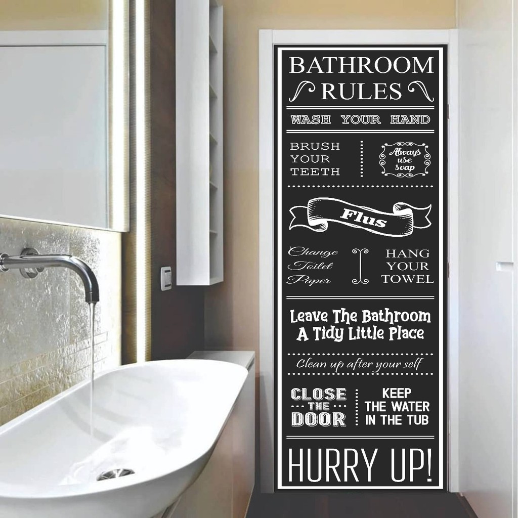 Sticker Pintu Bahan Tebal Motive Bathroom Rules