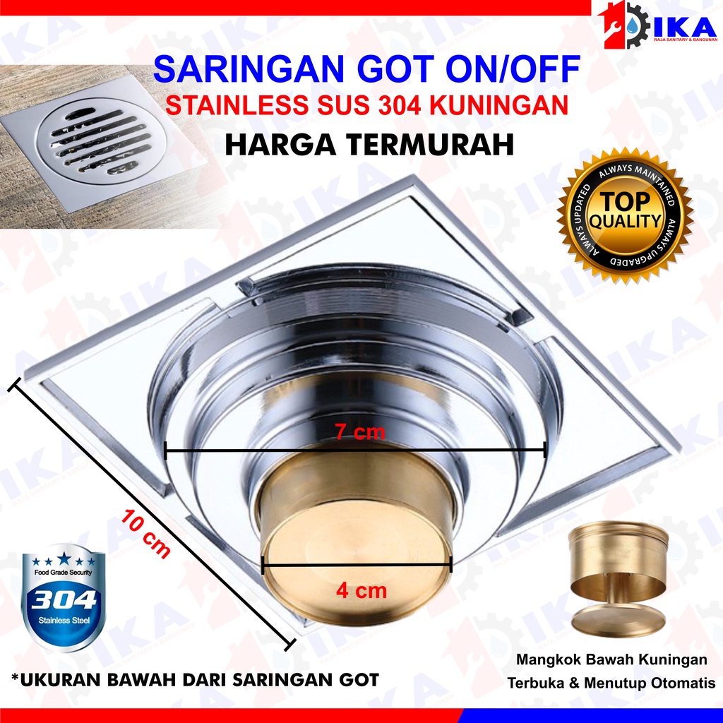 IKA-Official Floor Drain Sargot Kuningan Stainless - 4 Inch Model On Off ( OTOMATIS BUKA TUTUP) SARINGAN GOT ANTI BAUT KECOA