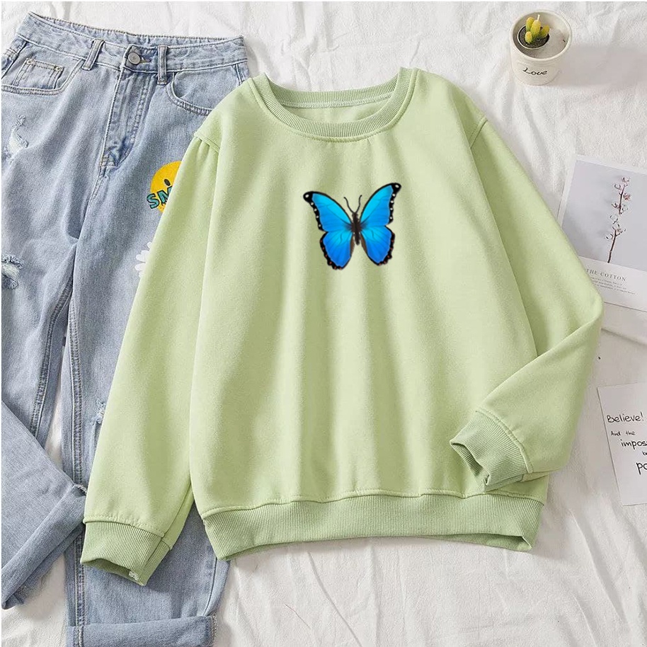 Sweater Wanita Buterfly Sweater Sweater Fleece Big Size Sweater Crewneck